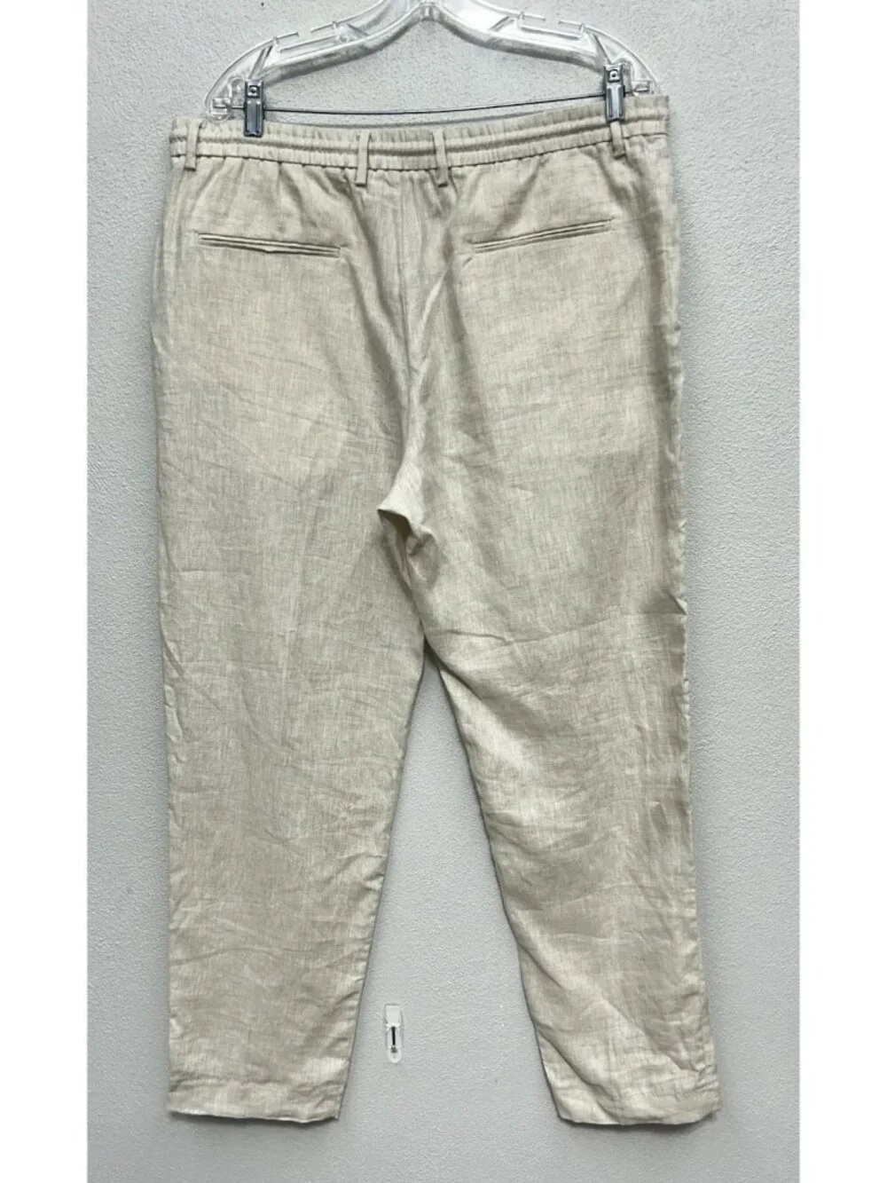 ZARA 100% Linen Ankle Pants Women's Sz XL Beige High Rise Beach Resort Vacation